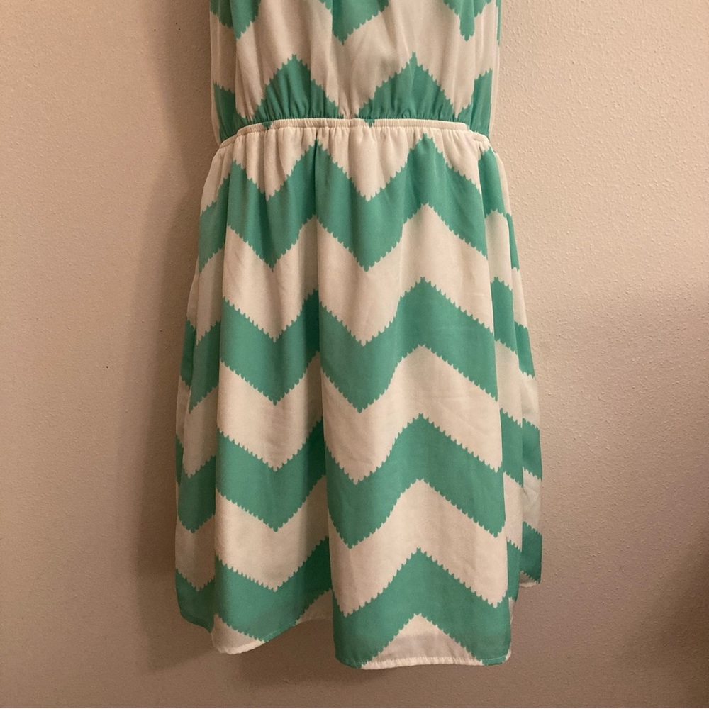 Hello Miss Teal White Chevron Summer Resortwear Coastal Nautical Y2K Beach Dress - Picture 5 of 12